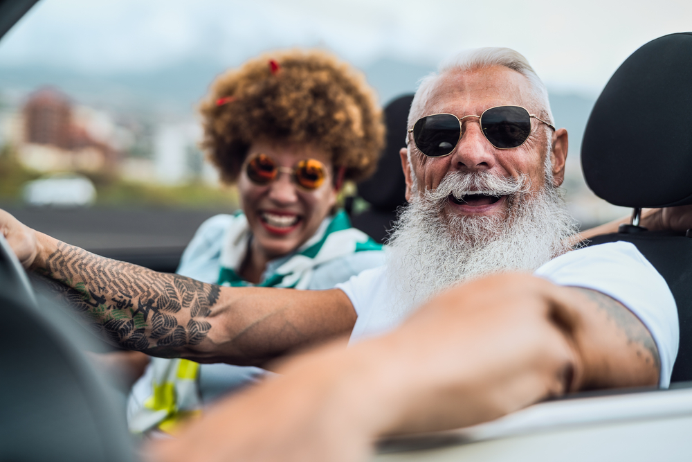 Happy older couple living with vibrant energy after using rapamycin